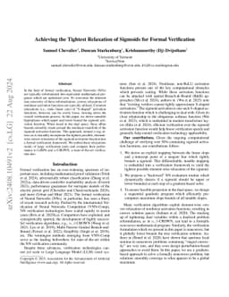 Achieving the Tightest Relaxation of Sigmoids for Formal Verification