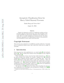 Asymptotic Classification Error for Heavy-Tailed Renewal Processes