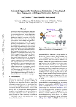 Synergistic Approach for Simultaneous Optimization of Monolingual,
  Cross-lingual, and Multilingual Information Retrieval