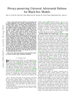 Privacy-preserving Universal Adversarial Defense for Black-box Models