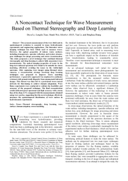 A Noncontact Technique for Wave Measurement Based on Thermal
  Stereography and Deep Learning