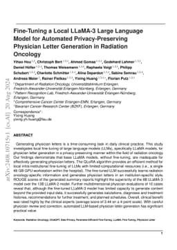 Fine-Tuning a Local LLaMA-3 Large Language Model for Automated
  Privacy-Preserving Physician Letter Generation in Radiation Oncology