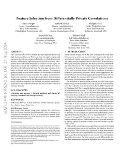 Feature Selection from Differentially Private Correlations