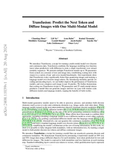 Transfusion: Predict the Next Token and Diffuse Images with One
  Multi-Modal Model