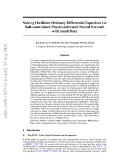 Solving Oscillator Ordinary Differential Equations via Soft-constrained
  Physics-informed Neural Network with Small Data