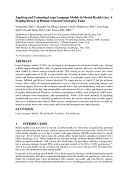 Applying and Evaluating Large Language Models in Mental Health Care: A
  Scoping Review of Human-Assessed Generative Tasks