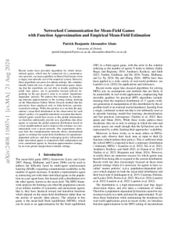Networked Communication for Mean-Field Games with Function Approximation and Empirical Mean-Field Estimation