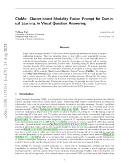 CluMo: Cluster-based Modality Fusion Prompt for Continual Learning in
  Visual Question Answering