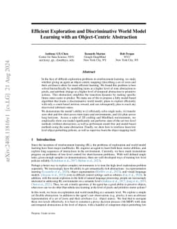 Efficient Exploration and Discriminative World Model Learning with an Object-Centric Abstraction