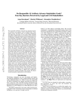 Do Responsible AI Artifacts Advance Stakeholder Goals? Four Key Barriers
  Perceived by Legal and Civil Stakeholders