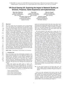 VR Cloud Gaming UX: Exploring the Impact of Network Quality on Emotion,
  Presence, Game Experience and Cybersickness