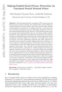 Makeup-Guided Facial Privacy Protection via Untrained Neural Network
  Priors