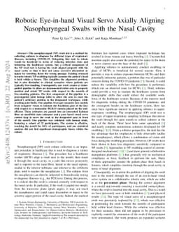 Robotic Eye-in-hand Visual Servo Axially Aligning Nasopharyngeal Swabs
  with the Nasal Cavity