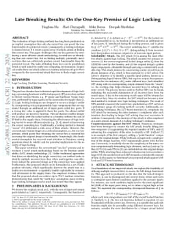 Late Breaking Results: On the One-Key Premise of Logic Locking