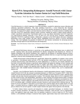 KonvLiNA: Integrating Kolmogorov-Arnold Network with Linear Nyström
  Attention for feature fusion in Crop Field Detection