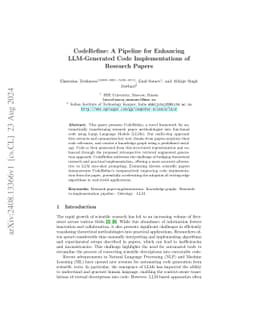 CodeRefine: A Pipeline for Enhancing LLM-Generated Code Implementations
  of Research Papers