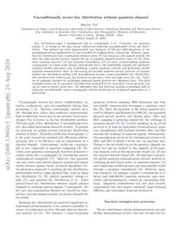 Unconditionally secure key distribution without quantum channel