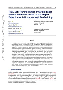 TraIL-Det: Transformation-Invariant Local Feature Networks for 3D LiDAR
  Object Detection with Unsupervised Pre-Training