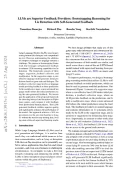 LLMs are Superior Feedback Providers: Bootstrapping Reasoning for Lie
  Detection with Self-Generated Feedback