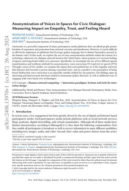 Anonymization of Voices in Spaces for Civic Dialogue: Measuring Impact
  on Empathy, Trust, and Feeling Heard