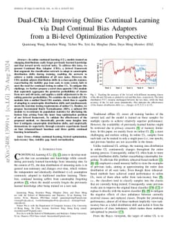Dual-CBA: Improving Online Continual Learning via Dual Continual Bias
  Adaptors from a Bi-level Optimization Perspective