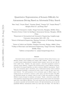 Quantitative Representation of Scenario Difficulty for Autonomous
  Driving Based on Adversarial Policy Search