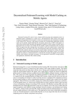 Decentralized Federated Learning with Model Caching on Mobile Agents
