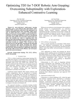 Optimizing TD3 for 7-DOF Robotic Arm Grasping: Overcoming Suboptimality
  with Exploration-Enhanced Contrastive Learning