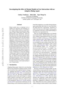 Investigating the effect of Mental Models in User Interaction with an
  Adaptive Dialog Agent