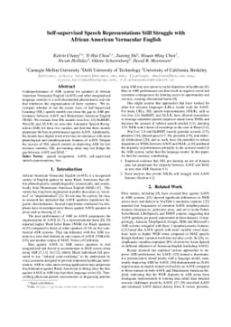Self-supervised Speech Representations Still Struggle with African
  American Vernacular English