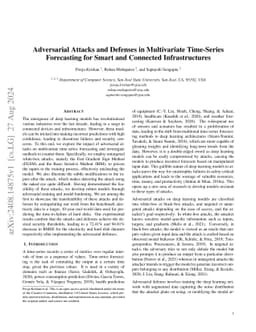 Adversarial Attacks and Defenses in Multivariate Time-Series Forecasting
  for Smart and Connected Infrastructures