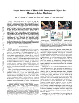 Depth Restoration of Hand-Held Transparent Objects for Human-to-Robot
  Handover