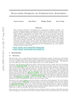 Evaluating Stability of Unreflective Alignment