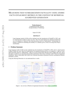Measuring text summarization factuality using atomic facts entailment
  metrics in the context of retrieval augmented generation