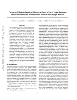 Parameter-Efficient Quantized Mixture-of-Experts Meets Vision-Language
  Instruction Tuning for Semiconductor Electron Micrograph Analysis