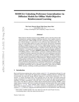 MODULI: Unlocking Preference Generalization via Diffusion Models for
  Offline Multi-Objective Reinforcement Learning