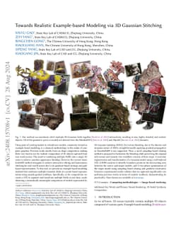 Towards Realistic Example-based Modeling via 3D Gaussian Stitching