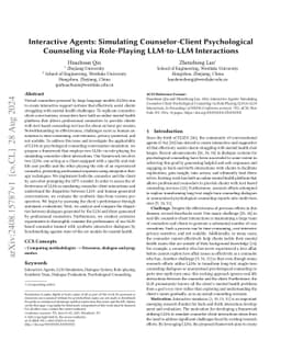 Interactive Agents: Simulating Counselor-Client Psychological Counseling
  via Role-Playing LLM-to-LLM Interactions