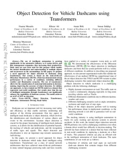 Object Detection for Vehicle Dashcams using Transformers
