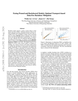 Fusing Pruned and Backdoored Models: Optimal Transport-based Data-free
  Backdoor Mitigation