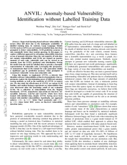 ANVIL: Anomaly-based Vulnerability Identification without Labelled Training Data