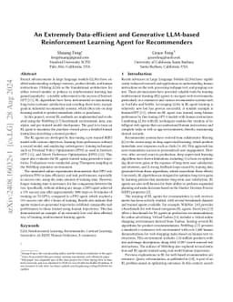 An Extremely Data-efficient and Generative LLM-based Reinforcement
  Learning Agent for Recommenders