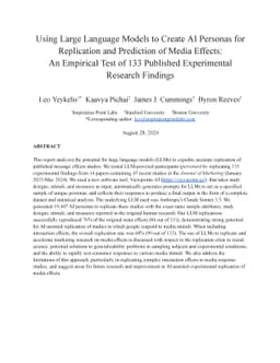 Using Large Language Models to Create AI Personas for Replication, Generalization and Prediction of Media Effects: An Empirical Test of 133 Published Experimental Research Findings
