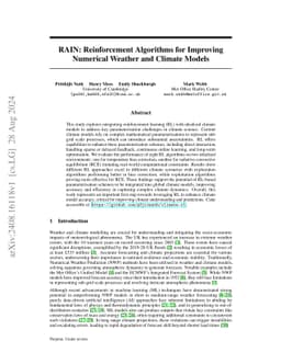 RAIN: Reinforcement Algorithms for Improving Numerical Weather and Climate Models