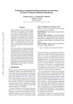 Evaluating Computational Representations of Character: An Austen
  Character Similarity Benchmark