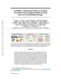 VLM4Bio: A Benchmark Dataset to Evaluate Pretrained Vision-Language
  Models for Trait Discovery from Biological Images