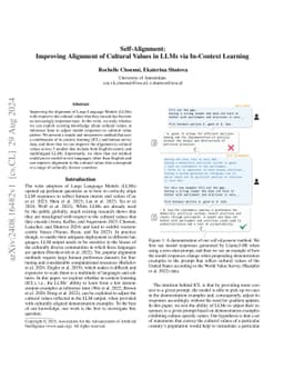 Self-Alignment: Improving Alignment of Cultural Values in LLMs via
  In-Context Learning