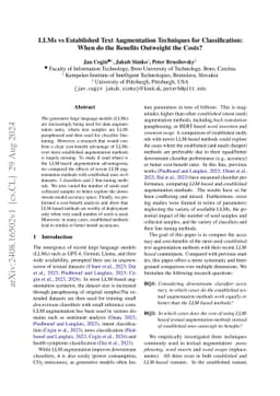LLMs vs Established Text Augmentation Techniques for Classification:
  When do the Benefits Outweight the Costs?