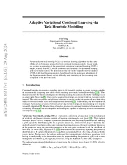Adaptive Variational Continual Learning via Task-Heuristic Modelling