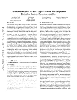 Transformers Meet ACT-R: Repeat-Aware and Sequential Listening Session
  Recommendation